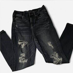 American Eagle Outfitters Dark Distressed Skinny Jeans, Sz 4 Regular